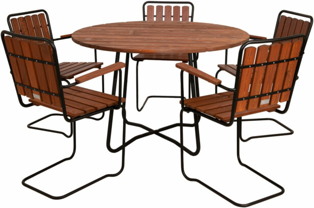 Ruokailuryhmä Eden Wood Wilma, Ø120cm, 5 nojatuolia, ruskea