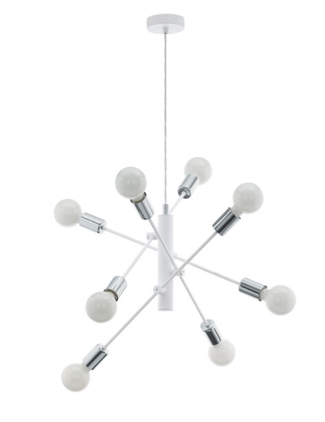 Riippuvalaisin Eglo Gradoli, 8x60W, Ø710x1100mm, E27, IP20, kromi/valkoinen, Verkkokaupan poistotuote