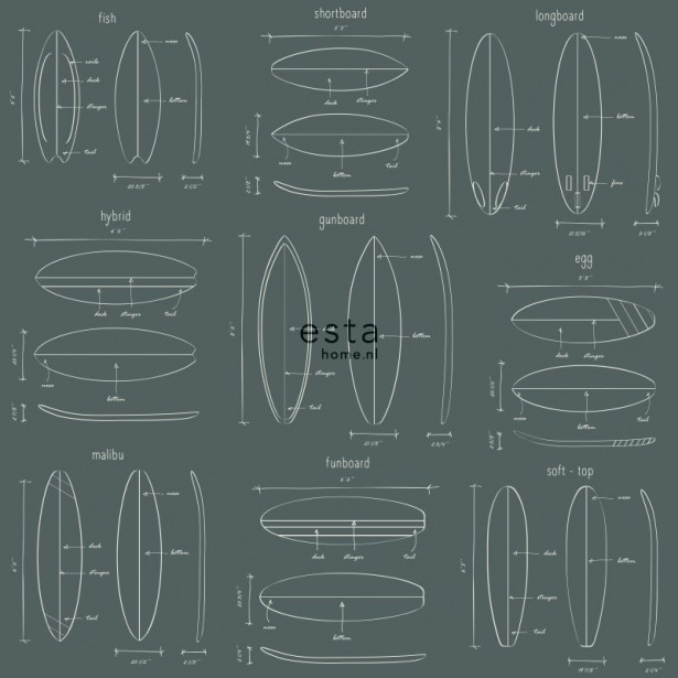 Tapetti Esta Regatta Crew Surf Edition 128870, 0,53x10,05m, harmaa/vihreä