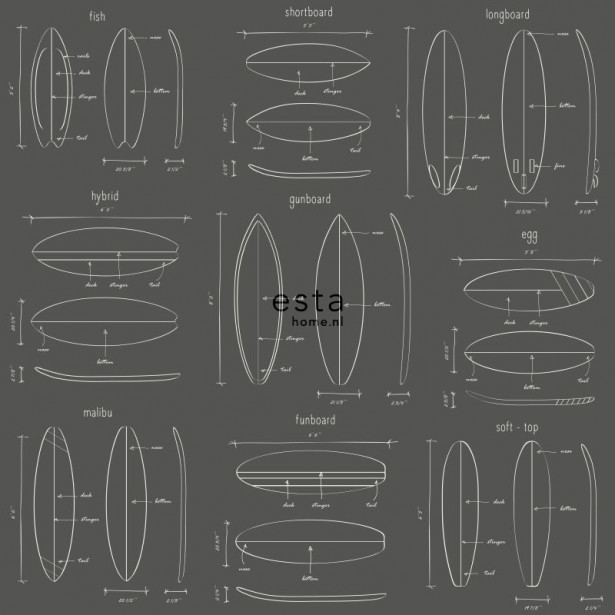 Tapetti Esta Regatta Crew Surf Edition 128872, 0,53x10,05m, harmaa/musta