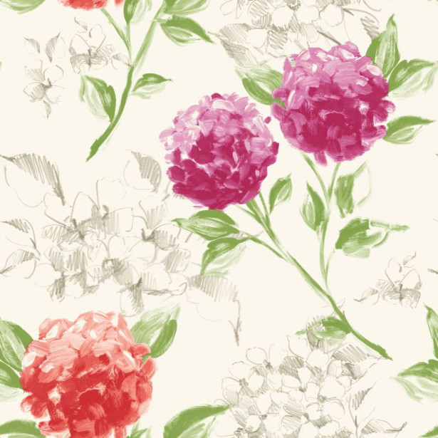 Tapetti Hydrangeas 128019 0,53x10,05 m fuksia/korallinpunainen non-woven