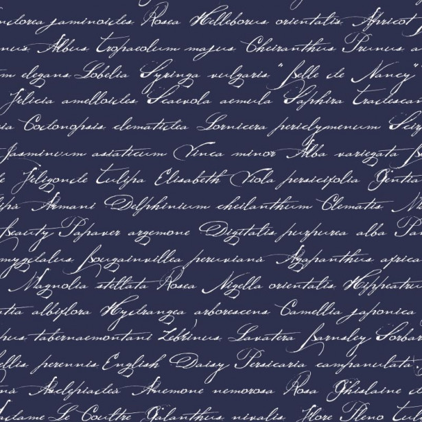 Tapetti Handwriting Latin Flower Names 128040 0,53x10,05 m tummansininen non-woven