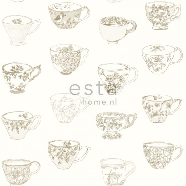 Tapetti Cup and Saucers 138151 0,53x10,05 m beige non-woven