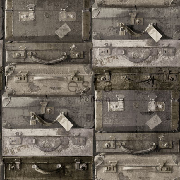 Tapetti Vintage Suitcases 138217, 0,53x10,05m, tummanruskea