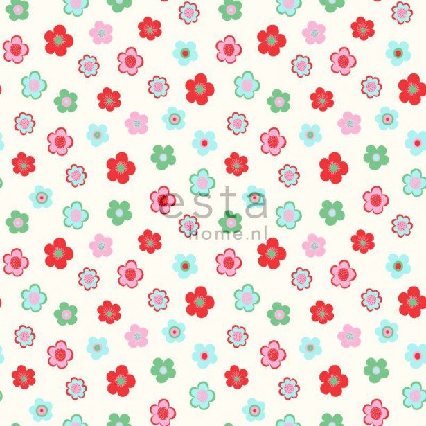 Tapetti Vintage Flowers 138726 0,53x10,05 m vaaleansininen, punainen, vihreä