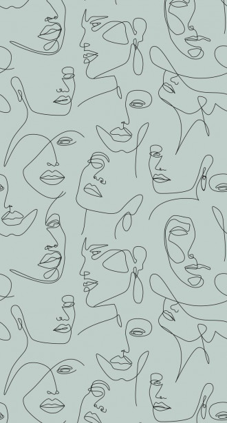 Paneelitapetti PhotowallXL Line Art Faces, 1.50x2.79m, vaaleanvihreä