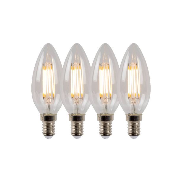 LED-lamppu Lucide filamentti E14, Ø3.5cm, himmennettävä, 4W, 2700K, kirkas, 4 kpl