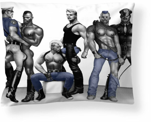 Satiinityynyliina Finlayson Tom of Finland Blue Squad, 50x60cm, musta/sininen