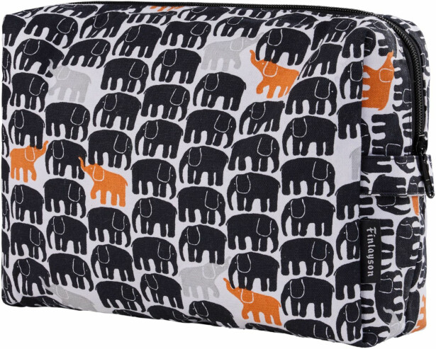 Toilettilaukku Finlayson Elefantti Vapaa Mini 28x20cm, musta/harmaa/oranssi