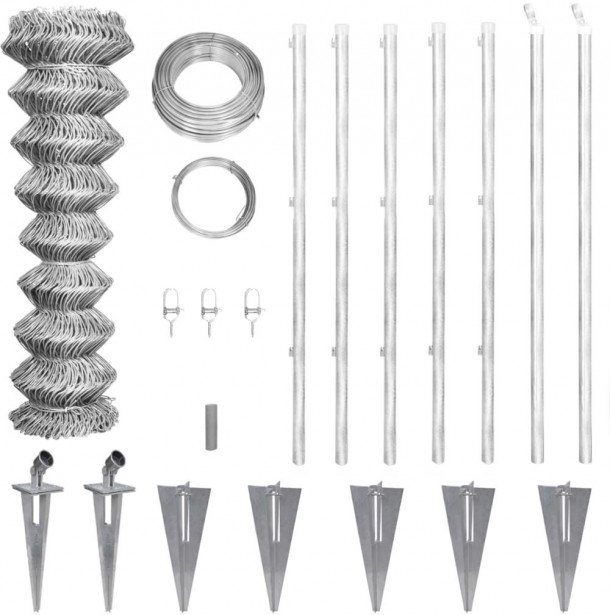 Verkkoaita tolpilla ja maapiikeillä, galvanoitu teräs, 15x0.8 m