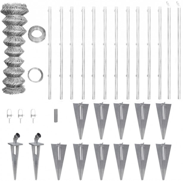 Verkkoaita tolpilla ja maapiikeillä, galvanoitu teräs, 25x1.5 m