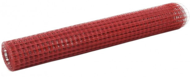 Kanaverkko 12x12mm, teräs, PVC pinnoitteella, 25x1m, punainen