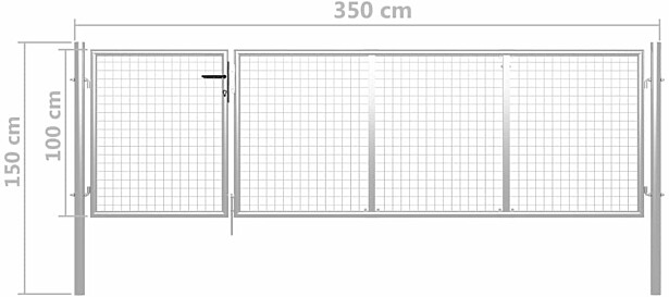 Puutarhaportti, teräs, 350x100cm, hopea