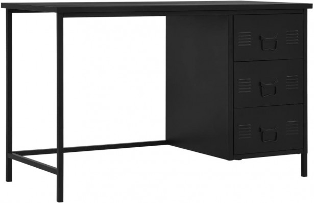 Työpöytä laatikoilla teollinen musta 120x55x75 cm teräs_1