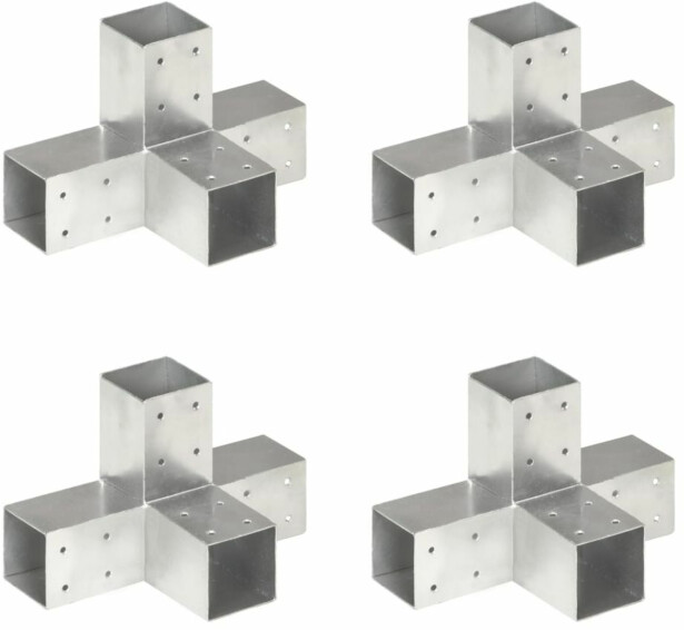 Tolppaliittimet 4kpl, X-muoto, galvanoitu metalli, 71x71mm