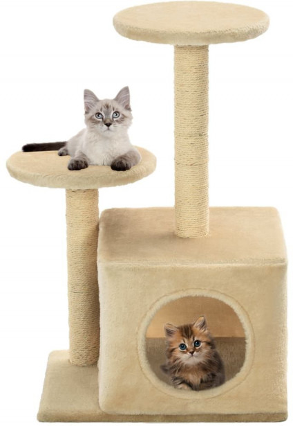 Kissan kiipeilypuu, sisal-pylväillä, 60cm, beige
