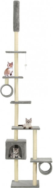 Kissan kiipeilypuu, sisal-pylväillä, 260cm, harmaa 
