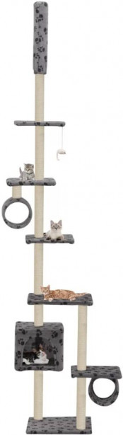 Kissan kiipeilypuu, sisal-pylväillä, 260cm, tassukuvio, harmaa