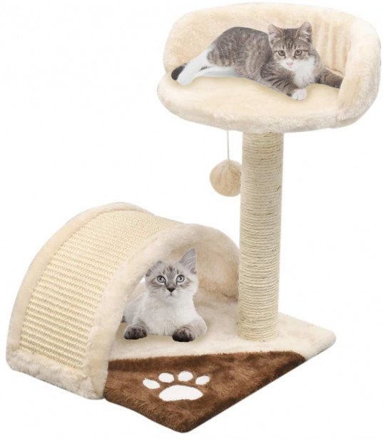 Kissan kiipeilypuu, sisal-pylväällä ja pesällä, 40cm, beige/ruskea
