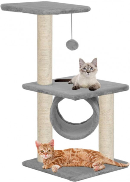 Kissan kiipeilypuu, sisal-pylväillä, 65cm, harmaa 