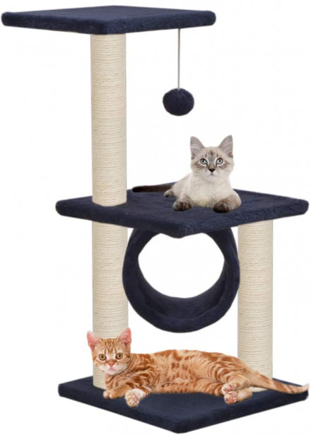 Kissan kiipeilypuu, sisal-pylväillä, 65cm, tummansininen