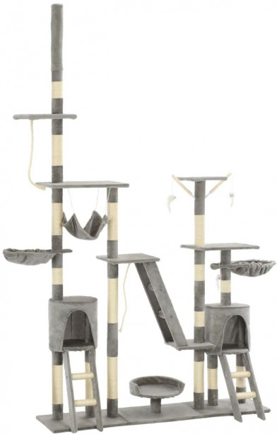 Kissan kiipeilypuu, sisal-pylväillä, 230-250cm, harmaa
