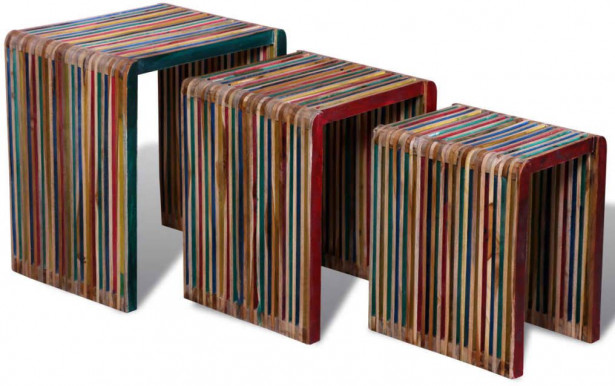 Sarjapöytä 3 kpl värikäs kierrätetty tiikkisäle_1