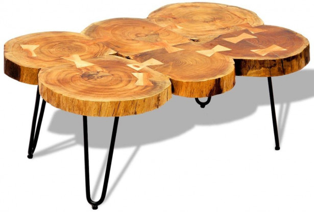 Sohvapöytä 35 cm 6 puunrunkolevyä kiinteä seesampuu_1
