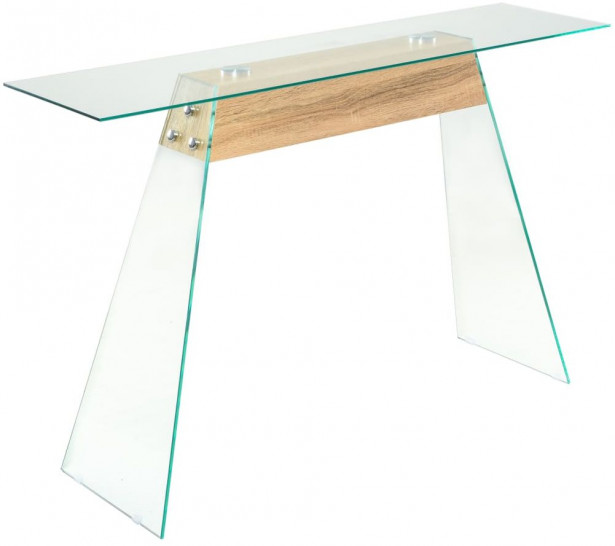 Konsolipöytä mdf ja lasi 120x30x76 cm tammenvärinen_1