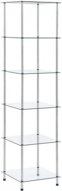6-kerroksinen hylly, läpinäkyvä, 40x40x160 cm, karkaistu lasi