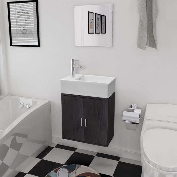 3-osainen kylpyhuoneen kaluste- ja pesuallassarja musta_1