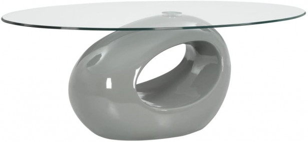 Sohvapöytä soikea lasinen pöytälevy korkeakiilto harmaa_1