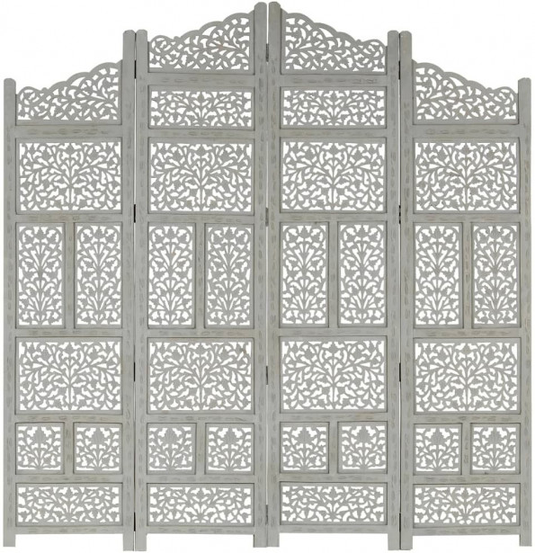 4-paneelinen tilanjakaja harmaa 160x165 cm täysi mangopuu_1