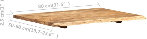Pöytälevy, täysi akaasiapuu, 80x(50-60)x2,5 cm