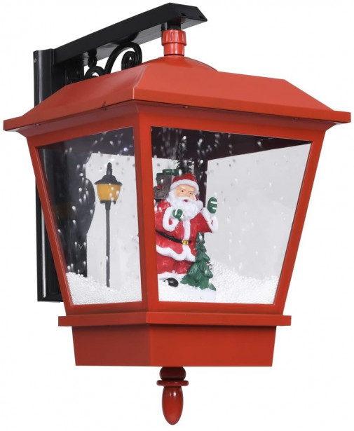 Seinävalaisin LED-valoilla ja joulupukilla, punainen, 40x27x45cm