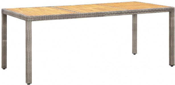 Puutarhapöytä harmaa 190x90x75 cm polyrottinki ja akaasiapuu_1