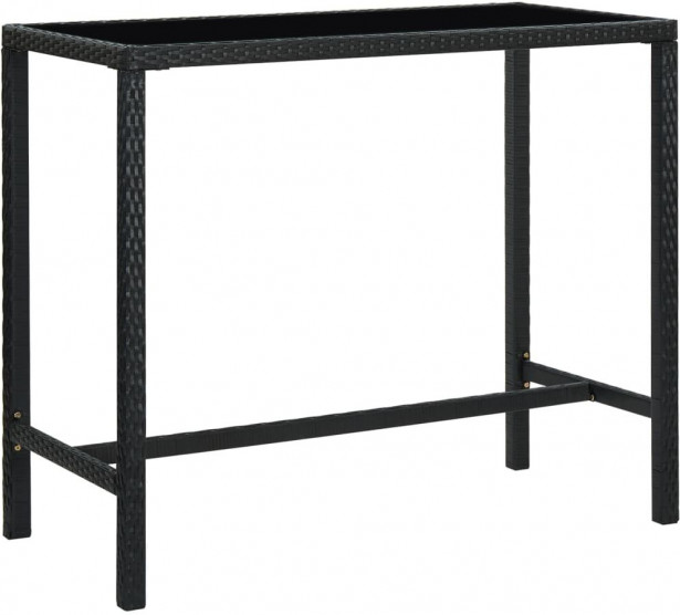 Puutarhan baaripöytä, musta, 130x60x110 cm, polyrottinki ja lasi