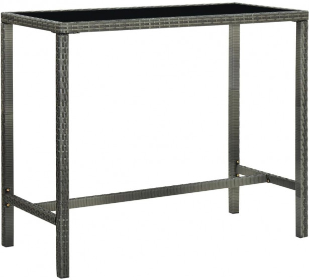 Puutarhan baaripöytä, harmaa, 130x60x110 cm, polyrottinki ja lasi