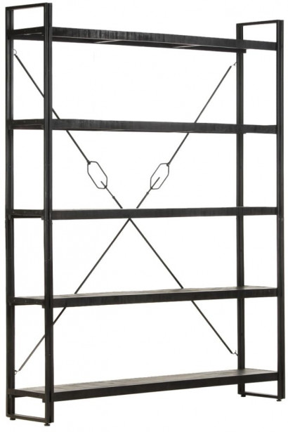 5-tasoinen kirjahylly, musta, 140x30x180 cm, täysi mangopuu