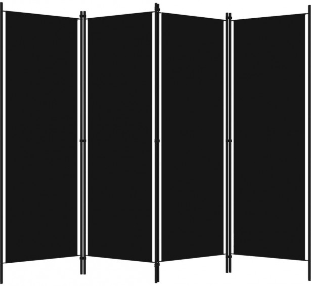 4-paneelinen tilanjakaja, musta, 200x180 cm