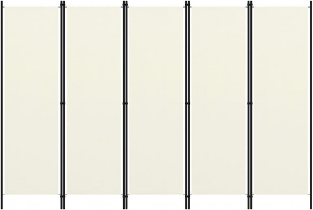 5-paneelinen tilanjakaja, kermanvalkoinen, 250x180 cm