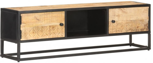 Tv-taso kaiverretulla ovella 130x30x40 cm karkea mangopuu_1