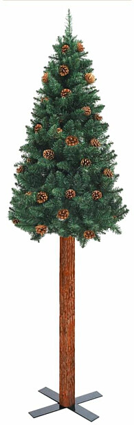 Kapea joulukuusi aidolla puulla ja kävyillä, vihreä, 210cm, PVC