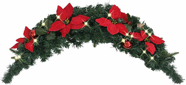 Joulukaari LED-valoilla, punaisilla koristeilla, 90cm