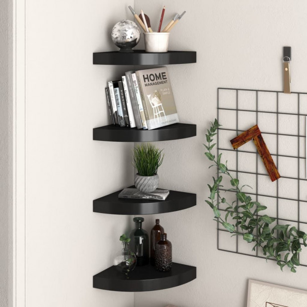 Kelluvat kulmahyllyt 4 kpl musta 25x25x3,8 cm mdf_1
