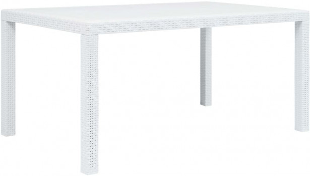 Puutarhapöytä, muovirottinki, 150x90x72 cm, valkoinen