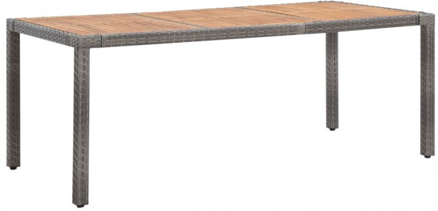 Puutarhapöytä harmaa 190x90x75cm polyrottinki ja akaasiapuu_1