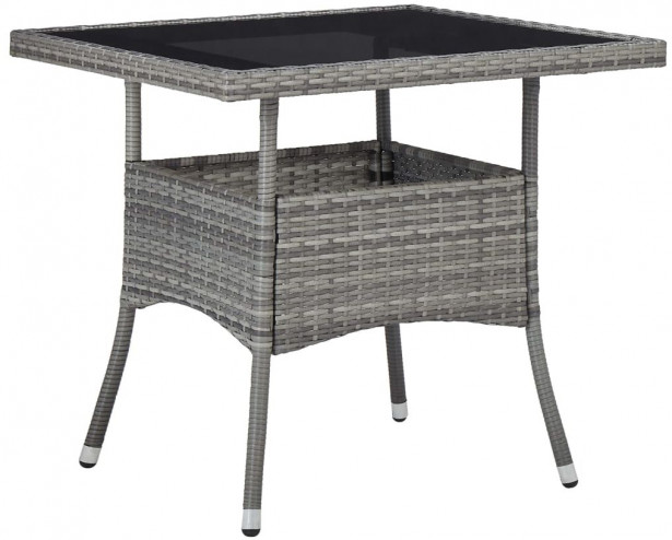 Ulkoruokapöytä, 80x80x75 cm, harmaa polyrottinki ja lasi