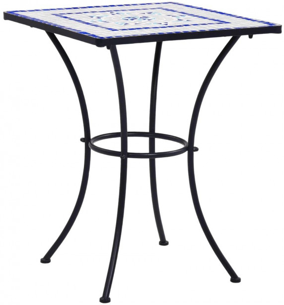 Mosaiikkibistropöytä, ⌀ 60 cm, sininen ja valkoinen keramiikka