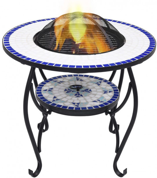 Mosaiikkipöytä tulisijalla 60cm, keramiikka, sininen/valkoinen